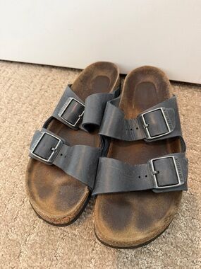 Birkenstock Navy Two-Strap Leather Sandals